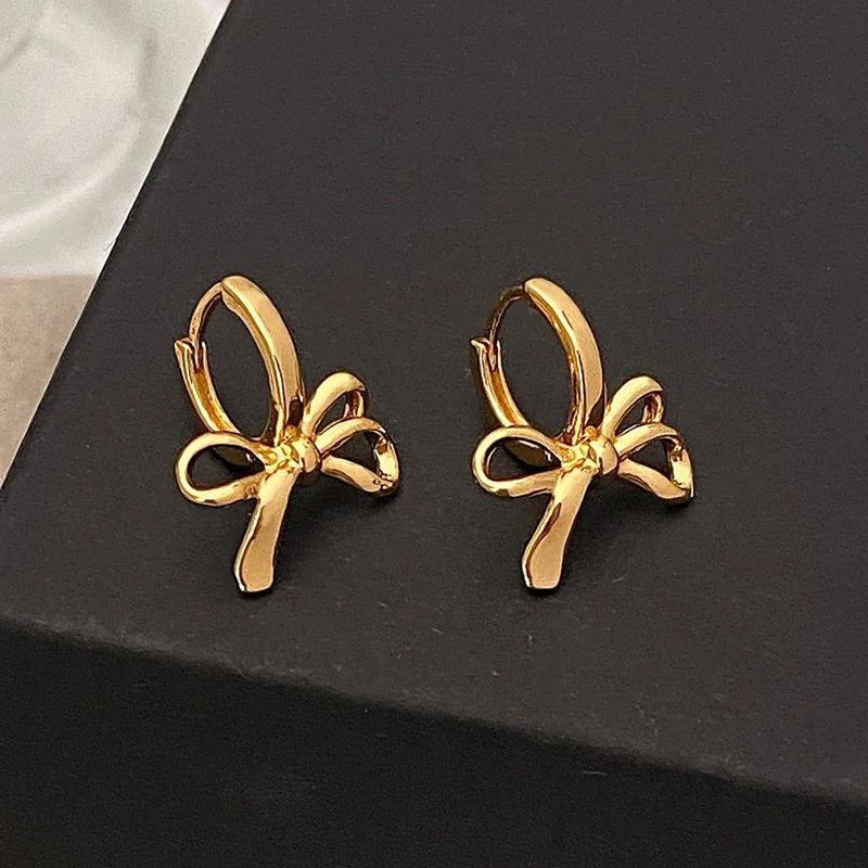 

Real 925 Sterling Silver Unique Sweet 18K Bowknot Hoop Earrings for Women Cute Fine Jewelry Romantic Light Luxury Accessories