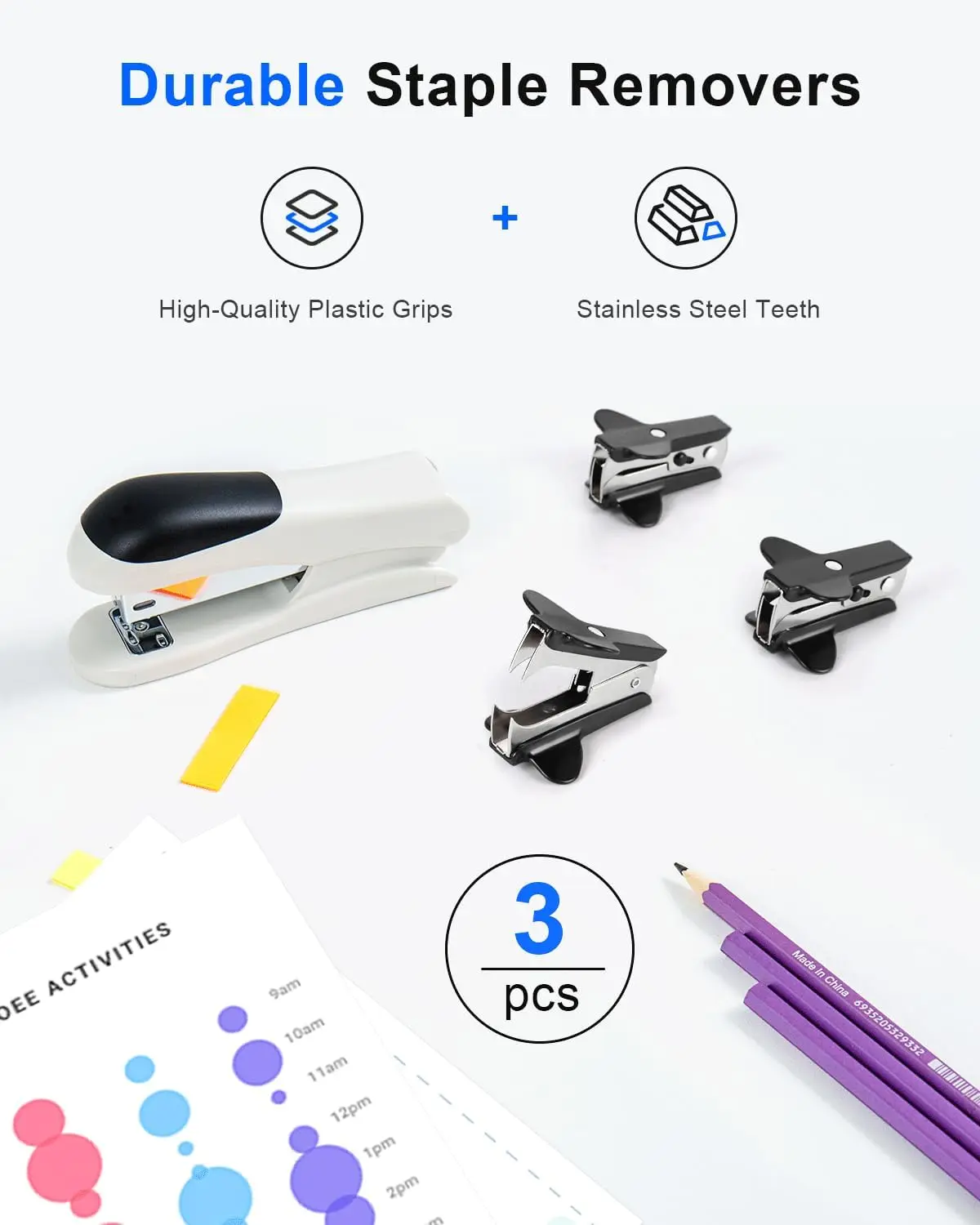 عبوة من 3 أدوات إزالة التيلة السوداء، أدوات إزالة دبابيس معدنية صغيرة للمدرسة والمكتب والاستخدام المنزلي #3