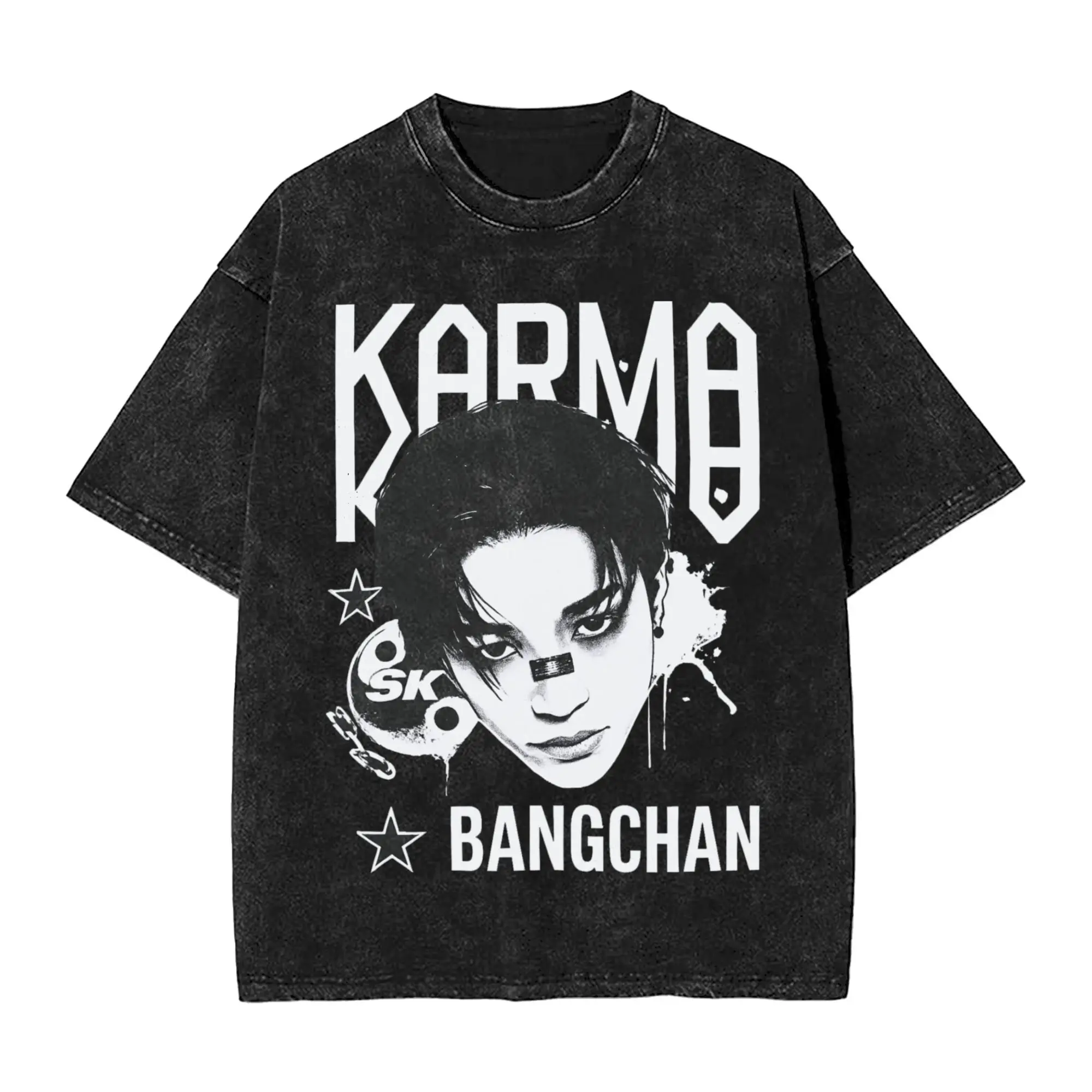 كارما تي شيرت تشانغبين هيونجين فيليكس هاراجوكو تي شيرت قصير الأكمام الشارع الشهير التي شيرت الشاطئ القطن Crewneck المتضخم تي شيرت