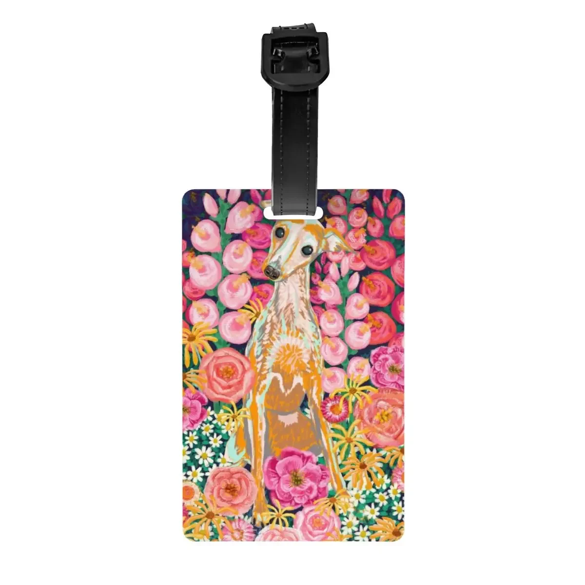 

Garden Hound Greyhound Dog Luggage Tags for Travel Suitcase Whippet Sighthound Flowers Privacy Cover ID Label