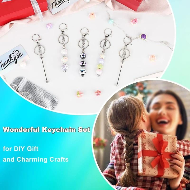 WISH 12 Set Beadable Keychain Making Kit Metal Beaded Keychain Kit, Sublimation Keychain Blanks For DIY Crafts Making Gift
