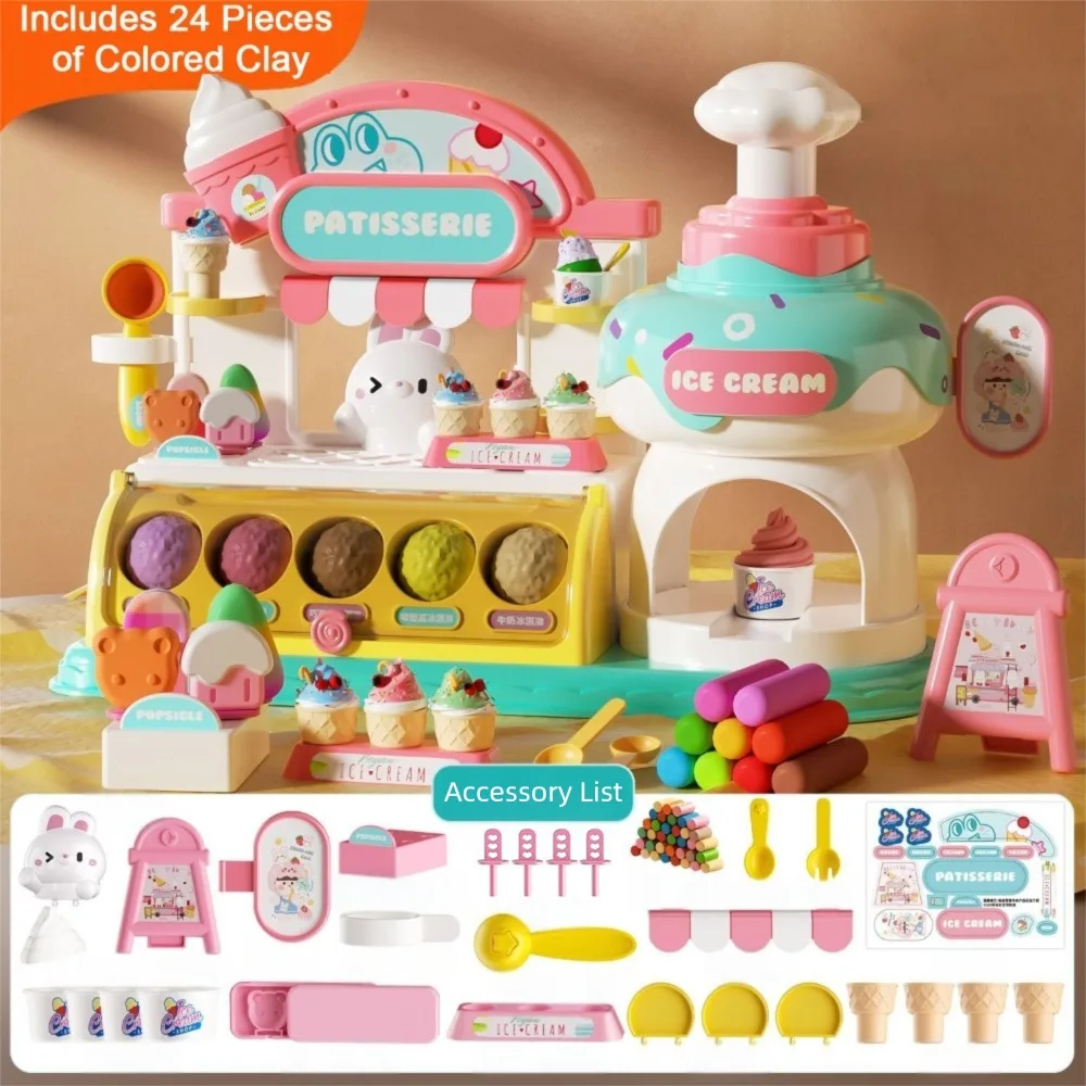 Zabawka Maszyna do Lodów z Muzyką i Światłem, Puzzle, Maszyna do Kolorów, Produkcja Lodów, Sztuczne Jedzenie, Zabawa w Supermarket