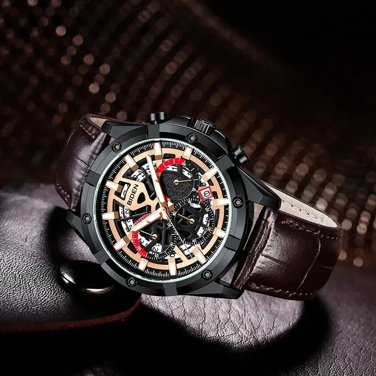 

BIDEN Casual Sport Watches for Men Top Brand Luxury Military Leather Wrist Watch Man Clock Fashion Chronograph Wristwatch