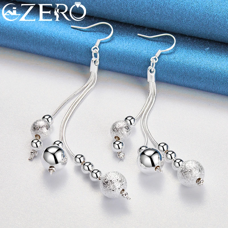 ALIZERO-925 Sterling Silver Frosted Smooth Beads Brincos para Mulheres, Brinco Gota, Senhora, Casamento, Festa de Noivado, Jóias Da Moda