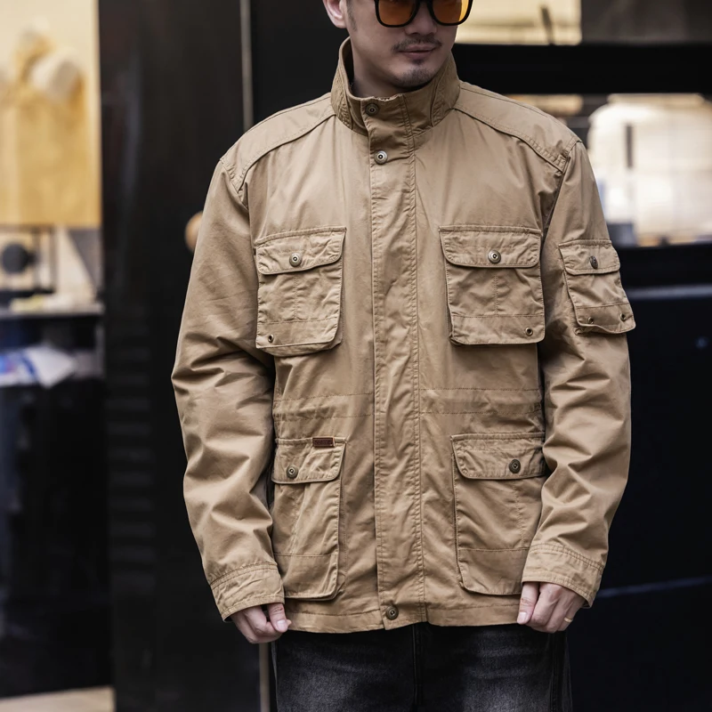 

Multi Pocket Jacket Men American Fashion Streetwear Vintage Loose Casual Techwear Windbreaker Cargo Jacket Coat Man Outerwear