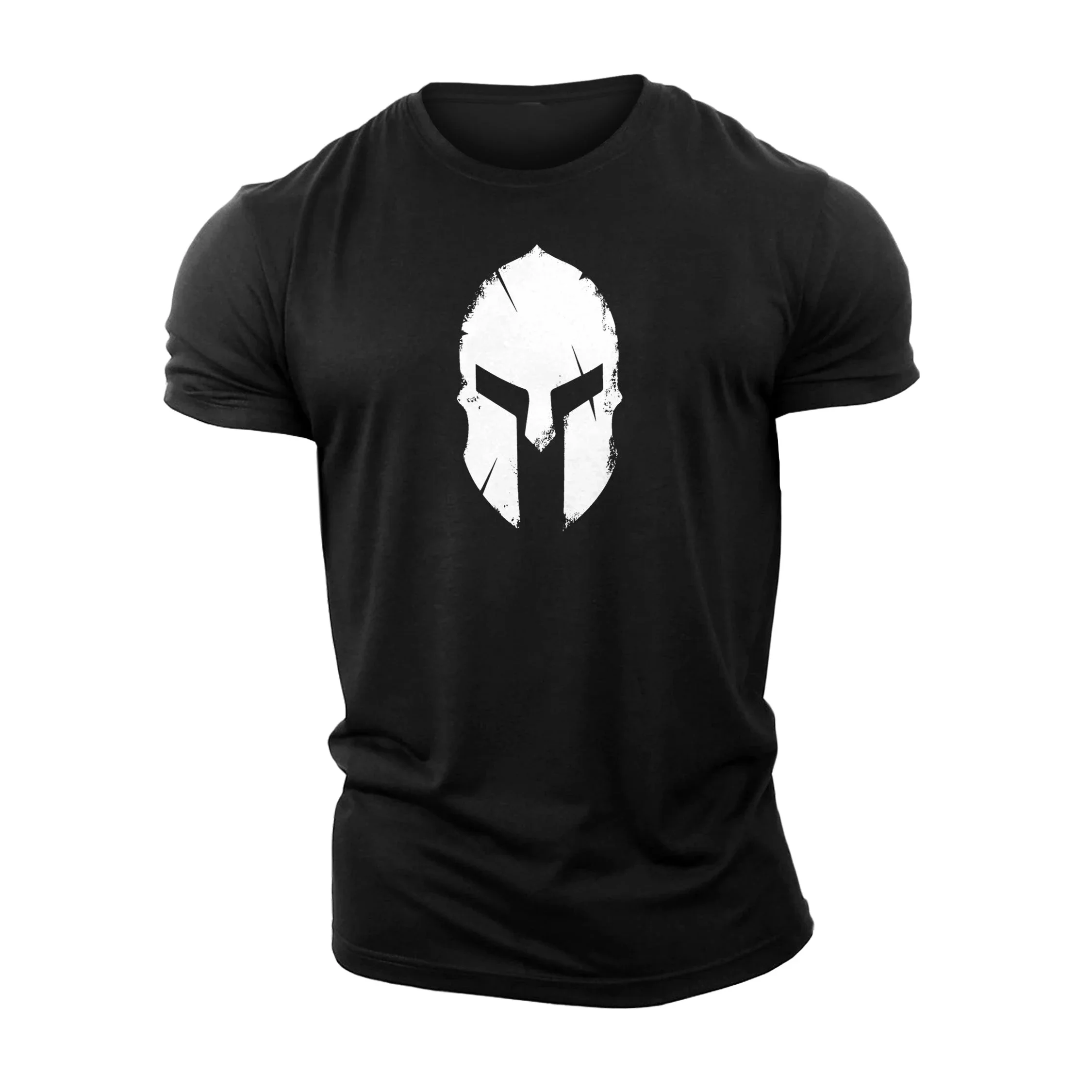 Spartan Helmet Graphic Print T-Shirt- Gym Fitness High Quality Cotton Casual Men Short Sleeve Top Muscle Guy Tough Guy