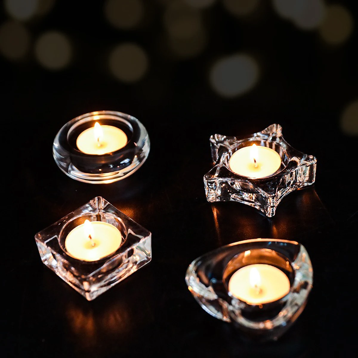 Clear Candle Holder Glass Star Shape Design for Table Decor - Transparent Tea Light Candle Stand for Dining Room Wedding Party