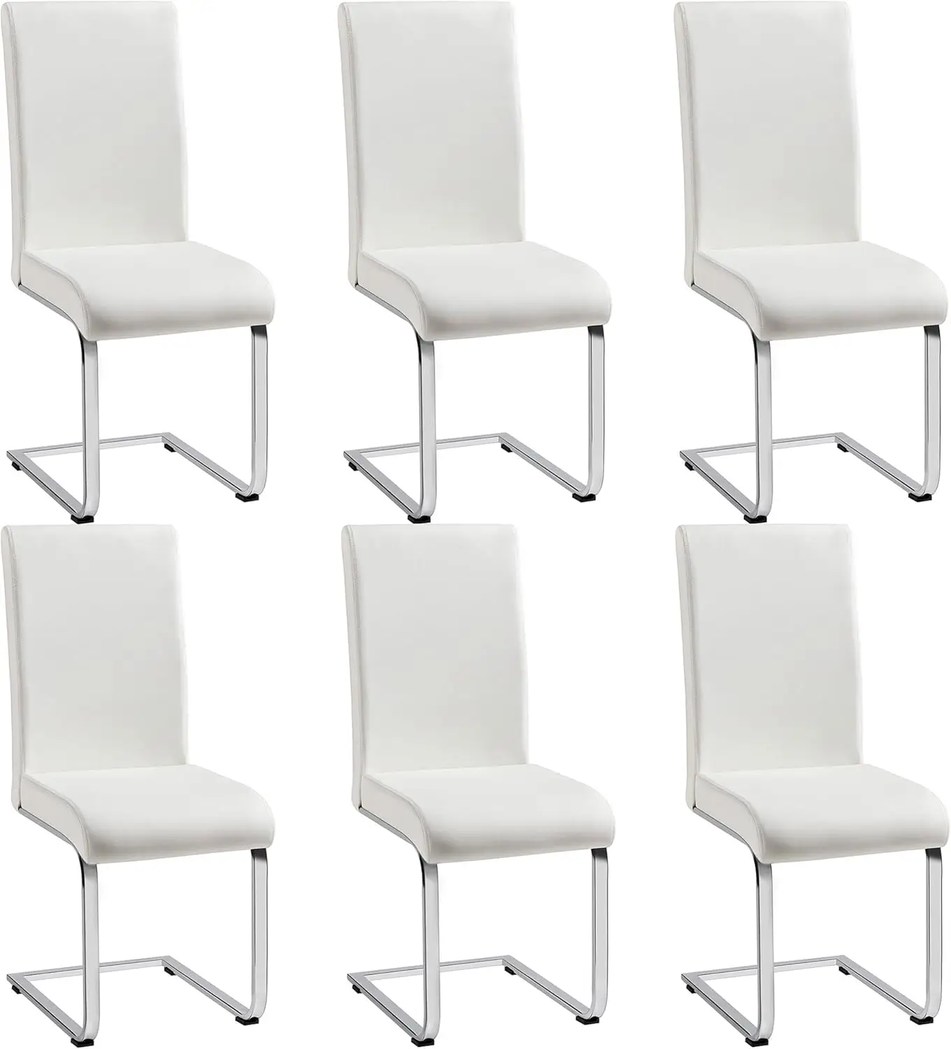 Modern Kitchen Chair Armless Chair Metal Legs High Back Suitable for Dining Room Living Room White (3 Packs Containing 6 Chairs)