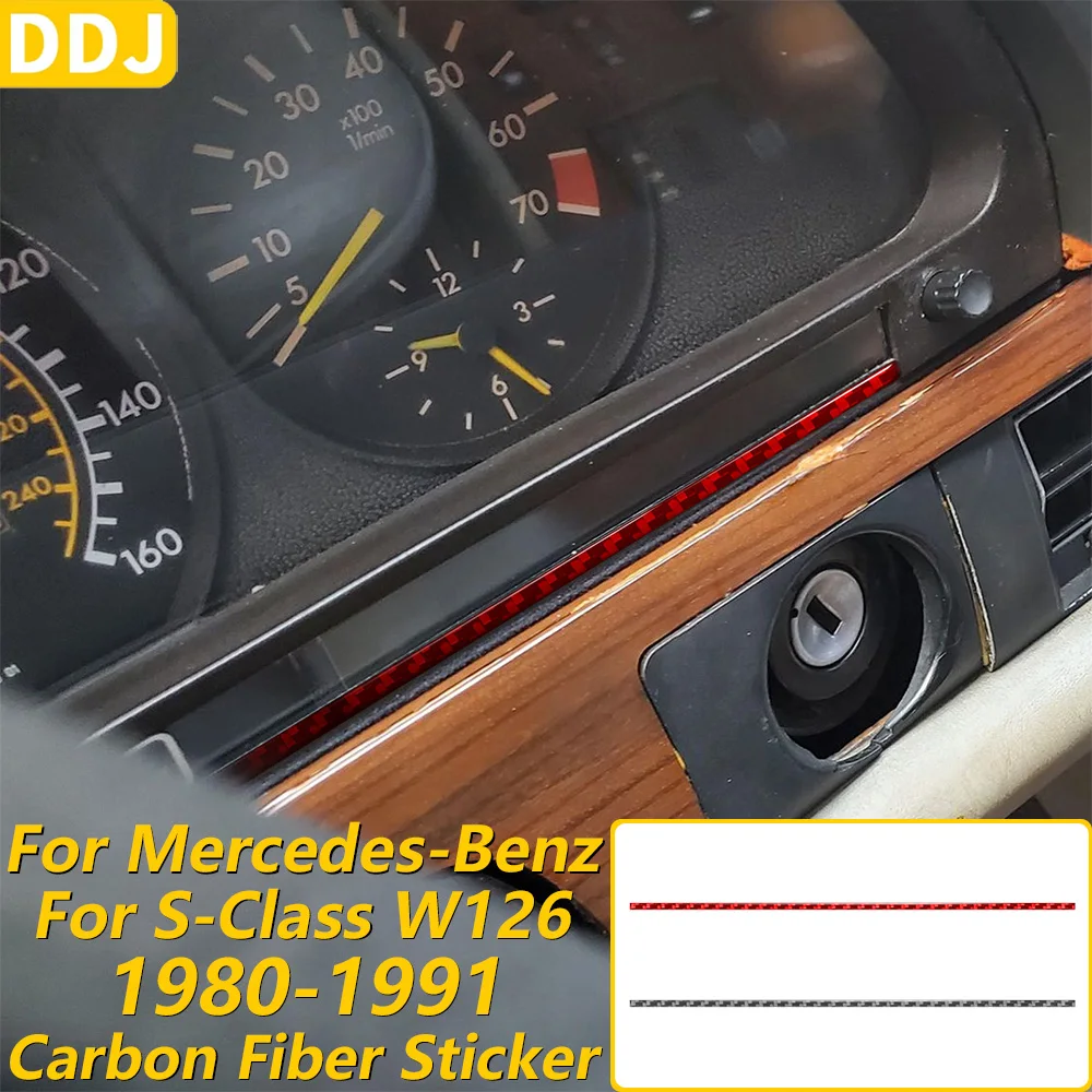 For Mercedes-Benz S-Class W126 1980-1991 Red Carbon Fiber Instrument Speedometer Panel Decorative Strips Car Accessories Sticker
