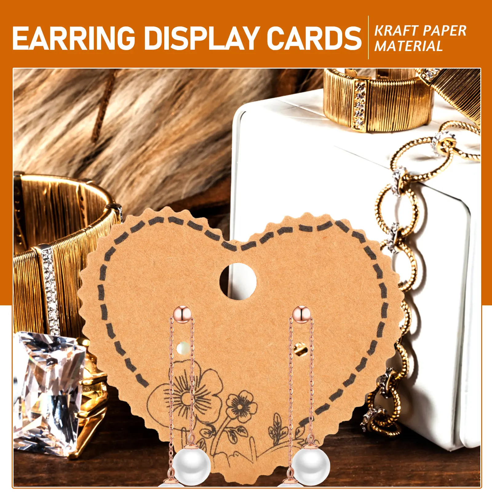 

100Pcs Kraft Paper Earring Holder Cards Vintage Jewelry Display Cards for Necklace Earrings Packaging Storage Jewelry Cardboard
