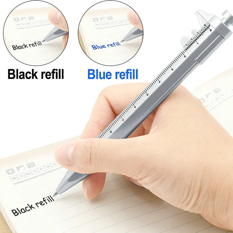0-100MM Vernier Caliper Marker Pen Ballpoint Pen Silver Gauging Tools Multifunction Measuring Pen Creative Measuring Hand Tool