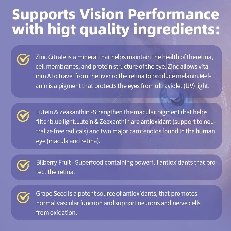 Witaminy do oczu Mulittea z ekstraktem z luteiny Zeaxanthin wsparcie zmęczenie oczu suche oczy i wzrok zdrowie zapobieganie krótkowzroczności