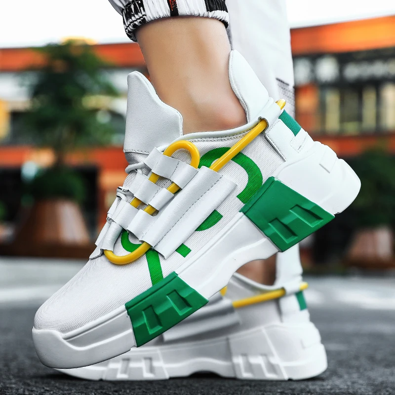 

Men's Plus Size Outdoor Sports Shoes, Fashion Thick Sole Height Increasing Chunky Sneakers, Mid-Top Lace-Up Casual Board Shoes