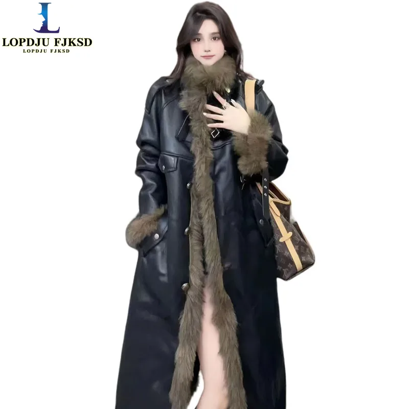 Faux Fur Coats for Women,Single Breasted Faux Leather Jacket,Thicken Warm Female Clothes,High Quality,New, Winter, 2025