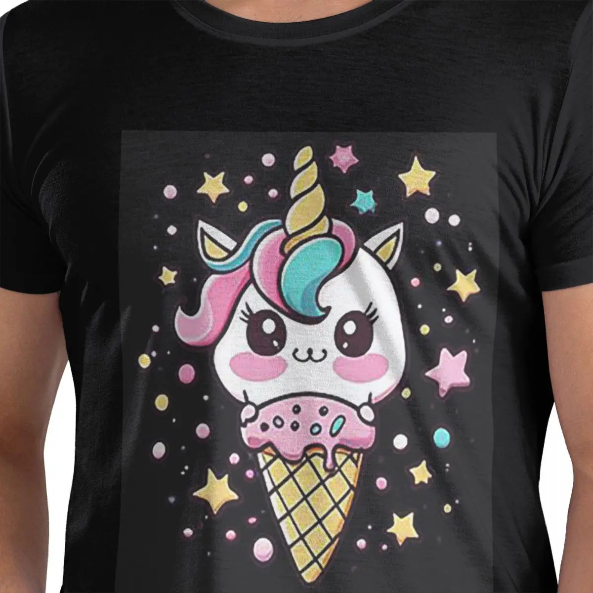 

Футболка из 100% хлопка с мороженым и единорогом, мужские классические футболки, мужские футболки с круглым вырезом и коротким рукавом, S-6XL