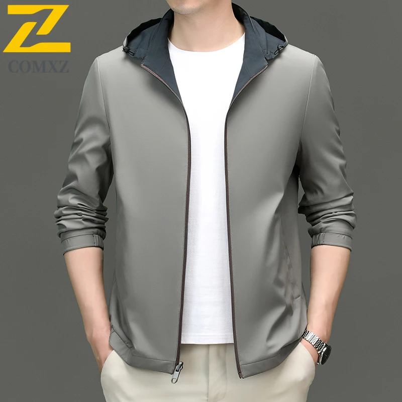 

COMXZ Men Reversible Jacket With Detachable Hood Light Luxury Windproof Golf Wedding Coats Outdoor Activities Travel Jackets