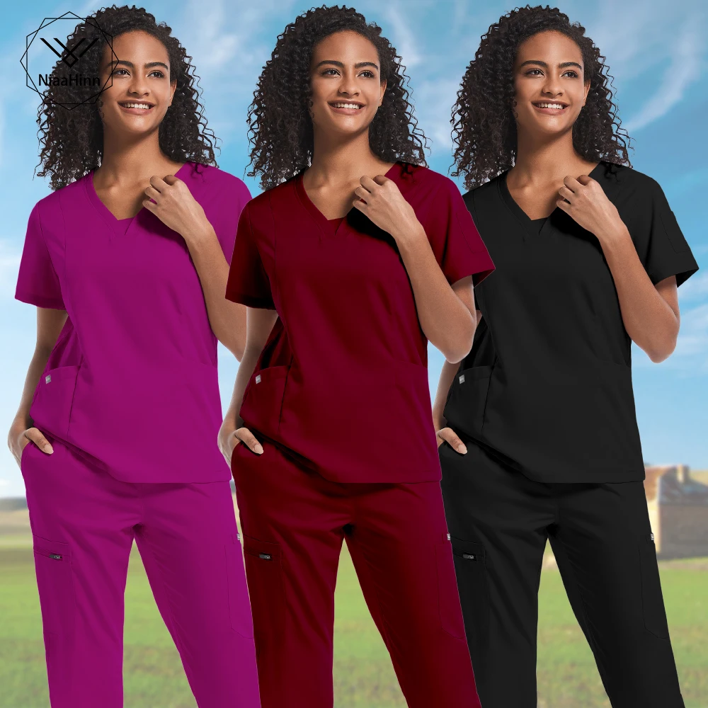 Pet Clinic Nurse Uniform Beauty Salon Work Clothes Man Woman Scrubs Uniform Lab Solid Scrubs Set Doctor Hospital WorkWear Unisex