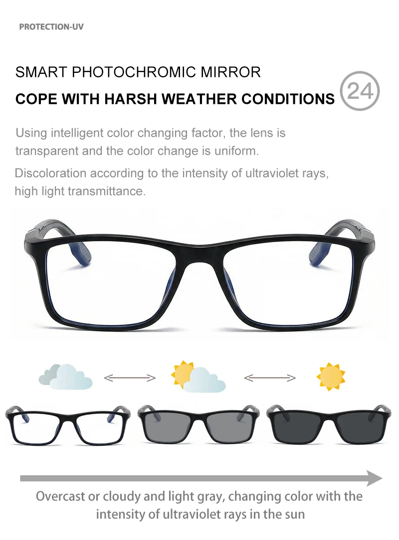 Klassische Quadratische Photochrome Lesebrille Männer Frauen Ultra Licht Presbyopie Brille Mode Anti-blaues Licht Gläser – Detail 6