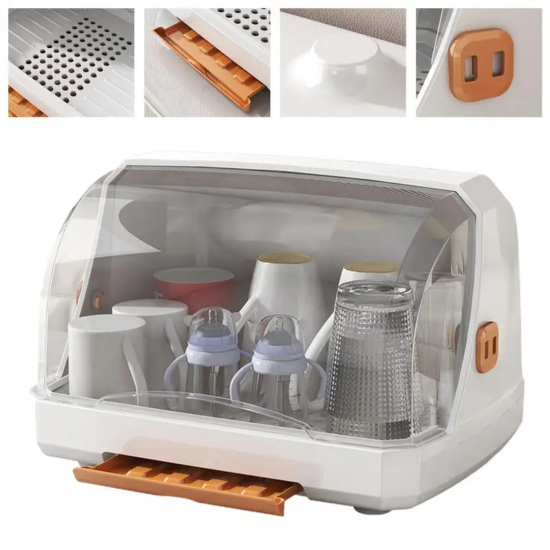 Kitchen Dish Drying Rack Storage Boxes For Plate Cup Nursing Bottle Dryer Storage Holder With Cover And Removable Drip Tray