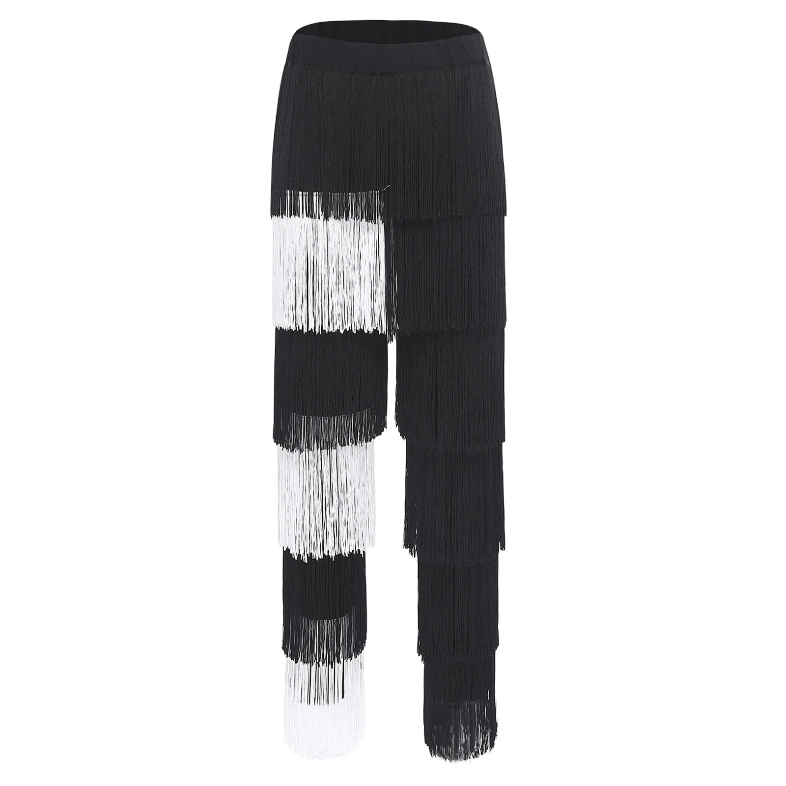 Mulheres dança latina calças elásticas cintura alta contraste cor borla calças para jazz barriga chacha tango rumba dança desempenho