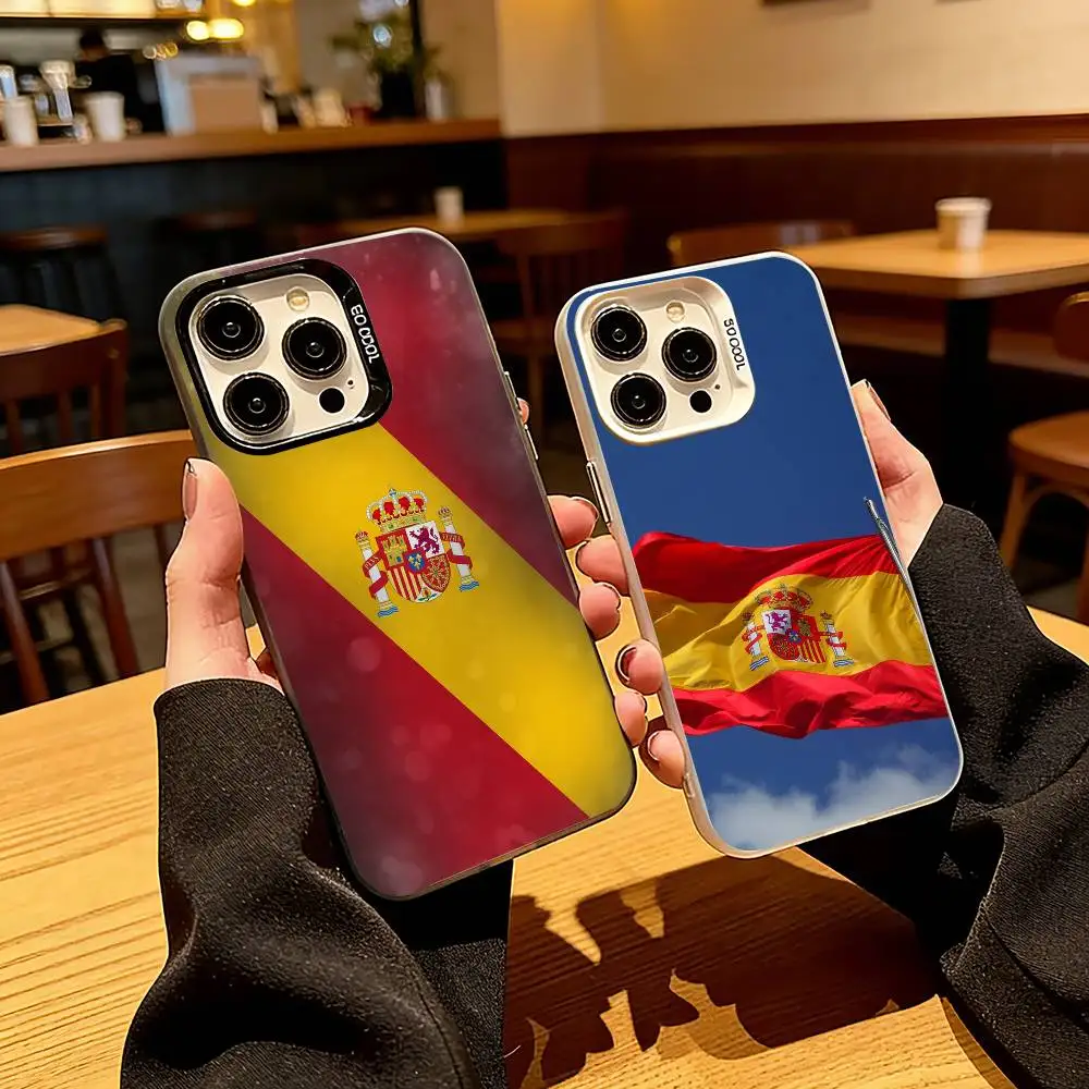 

Flag of S-Spain Phone Case For iPhone 17,16,15,14,13,12,11 Plus,Pro Max,XS,Colorful Silver Black Cover