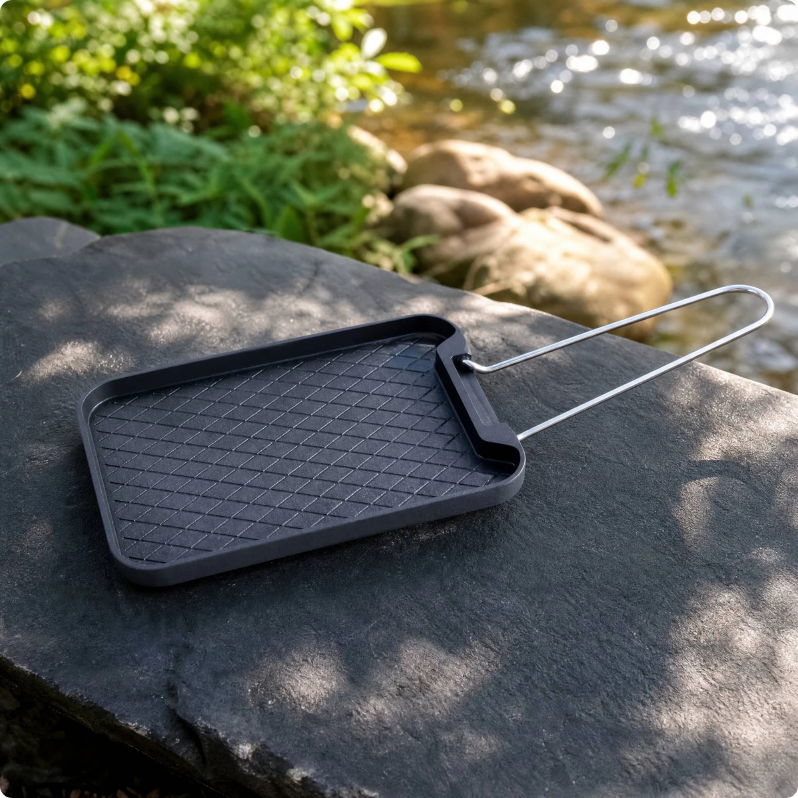 Rectangular Grill Pan with Detachable Handle Lightweight Aluminum Alloy Grilling Pan Grooved Grilling Tray with Wire Handle