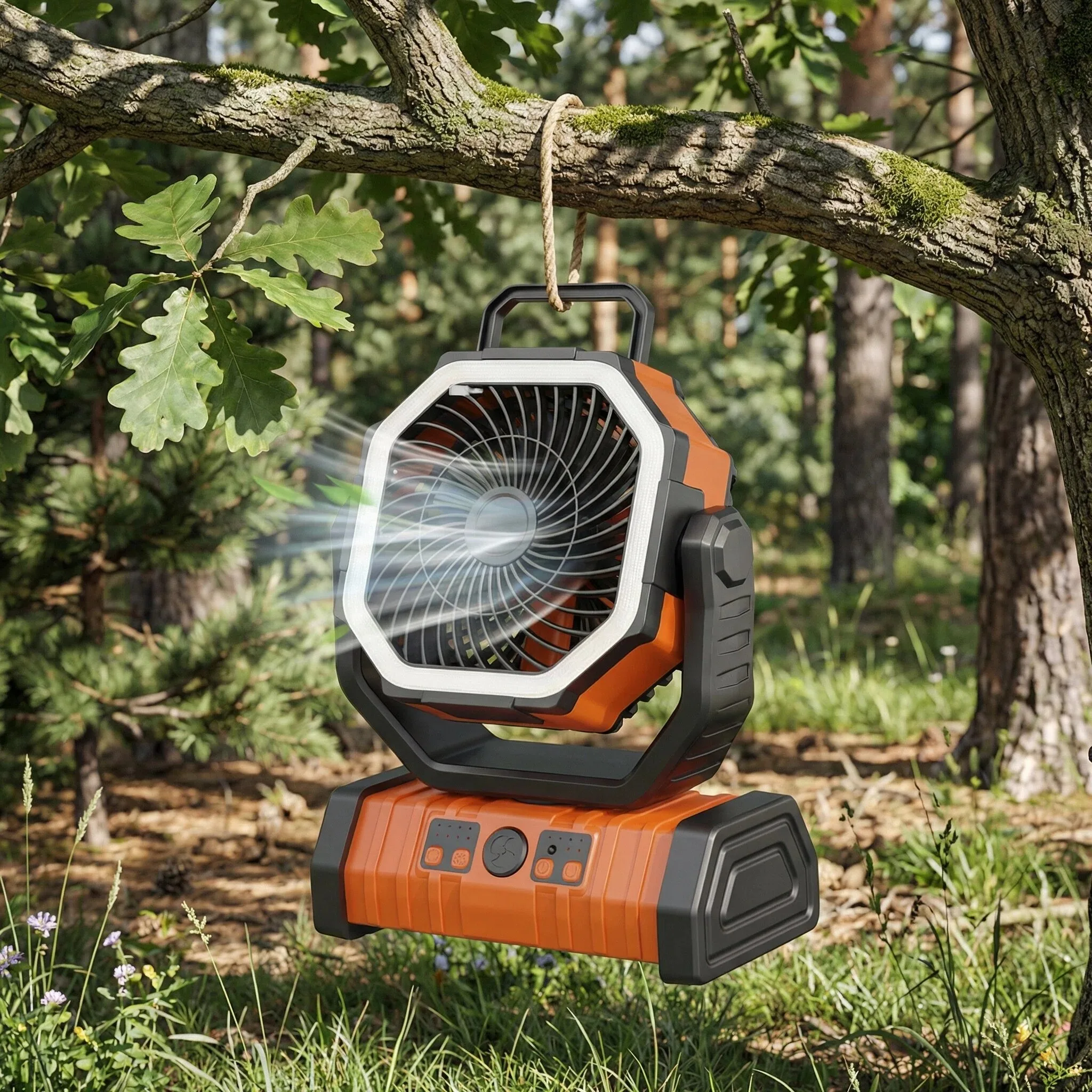 Portable Electric Fan with LED Lantern 30000mAh Battery Powered Camping Fan with Hook for Hiking Fishing - Up to 138H Light Time