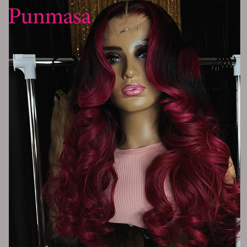 Punmasa Peruvian Hair 200% 13x6 Lace Front Wig Body Wave Cherry Red Colored 5x5 Transparent Lace Wigs 13x4 Wear Go Human Hair