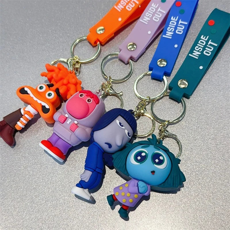 Disney Inside Out 2 Keychains Cartoon Sadness Anger Disgust Fear Action Figures Dolls Key Rings Kawaii Bags Pendants Kids Toys