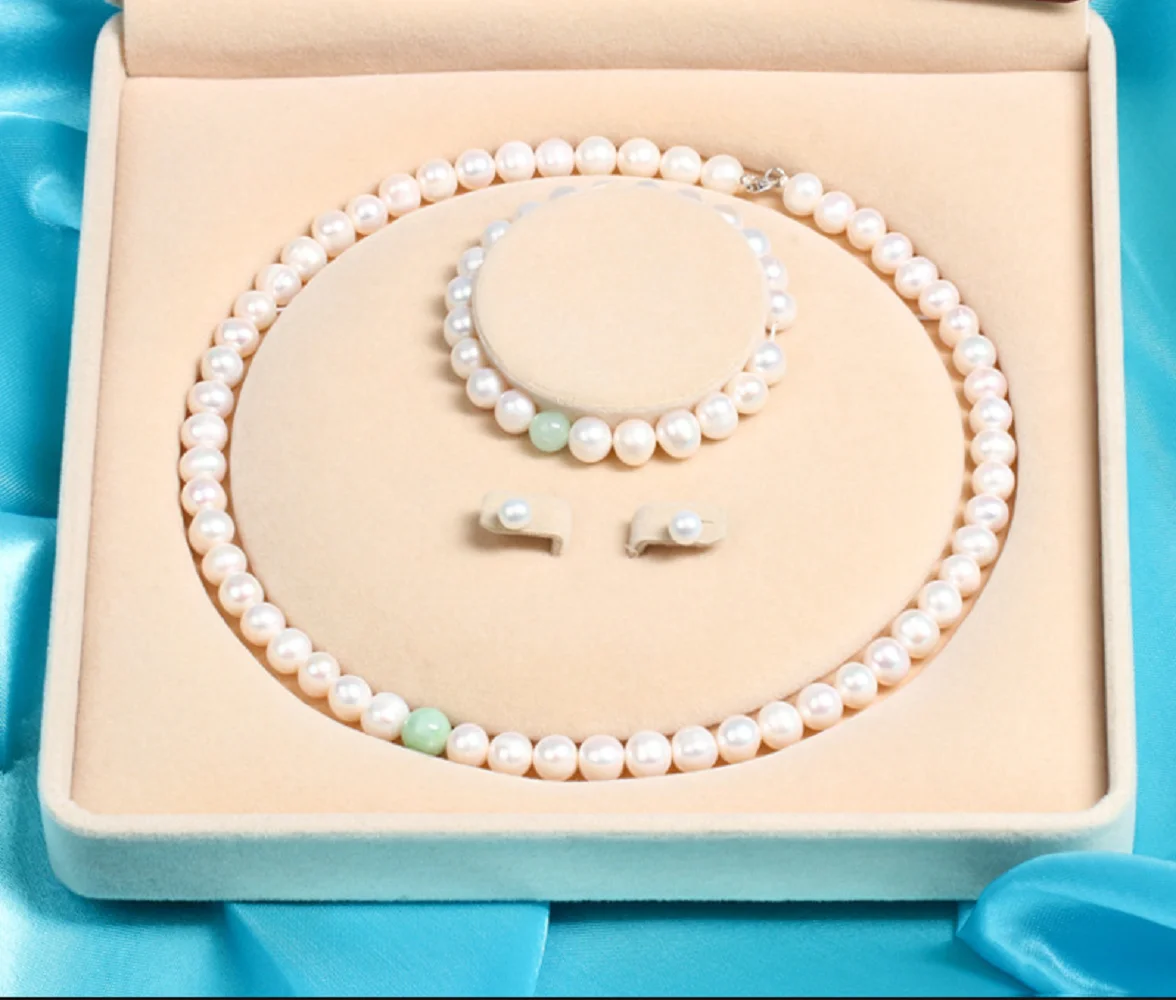 

Elegant Pearl Set AAAA 7-8 Natural Japanese Round Pearl Necklace 18in+Bracelet 7.5-8in Earrings 925s