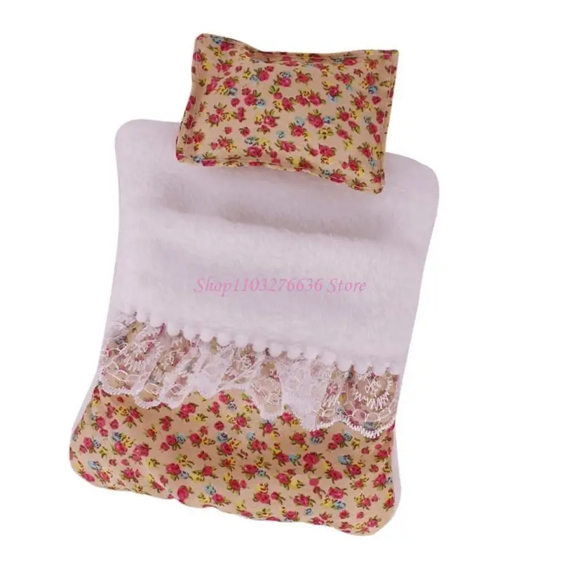 R6FD Breathable Doll Bedding Pillow Sleepbag Set For 17cm Plush Figure Doll Decors
