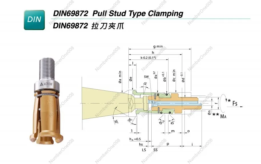 9106H-07 DIN40 4 Petal Clamp  for cnc spindle milling machine with  outer screw   high quality accessories for machining centers