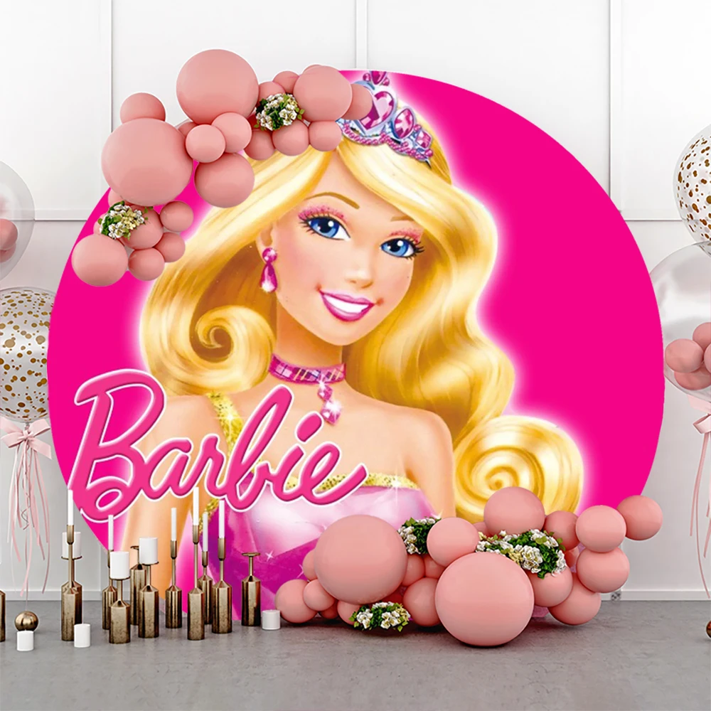 Princess Barbie Backdrop Background For Photography Baby Shower Girl Birthday Party Decorations Props Elastic Round Photo Studio