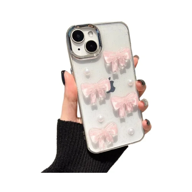 لطيف القوس اللؤلؤ الفتاة قضية الهاتف آيفون 11 12 13 14 15 16 برو ماكس بولي TPU Ins قبضة الهاتف القضية