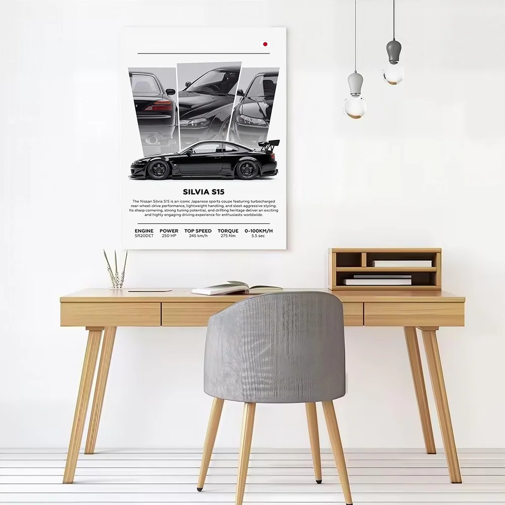 Silvia S15 Car Canvas Poster Wall Art Customizable High Quality Printed Picture for Decor Living Room Decorating Interior Mural