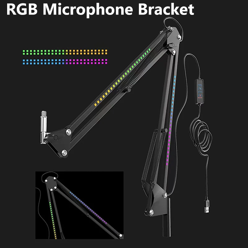 Microphone Bracket RGB Microphone Arm Stand with RGB Light Rotatable Suspension Boom Scissor Stand for Podcast Streaming Youtube