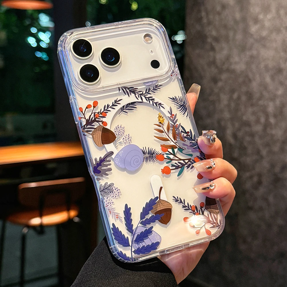 Luxuriöse Transparente Blumen-Magsafe-Handyhülle für iPhone 18 17 16 15 14 13 Pro Max 16E Magnetische Kabellose Ladefunktion Stoßfeste Hülle – Detail 8