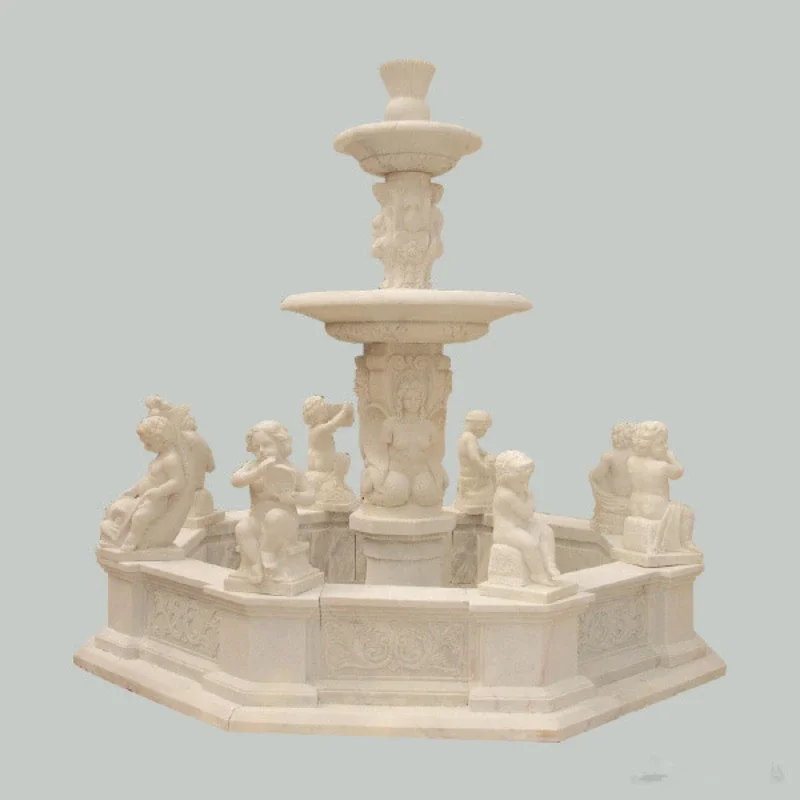 Hot-selling outdoor garden marble fountain with lion sculpture