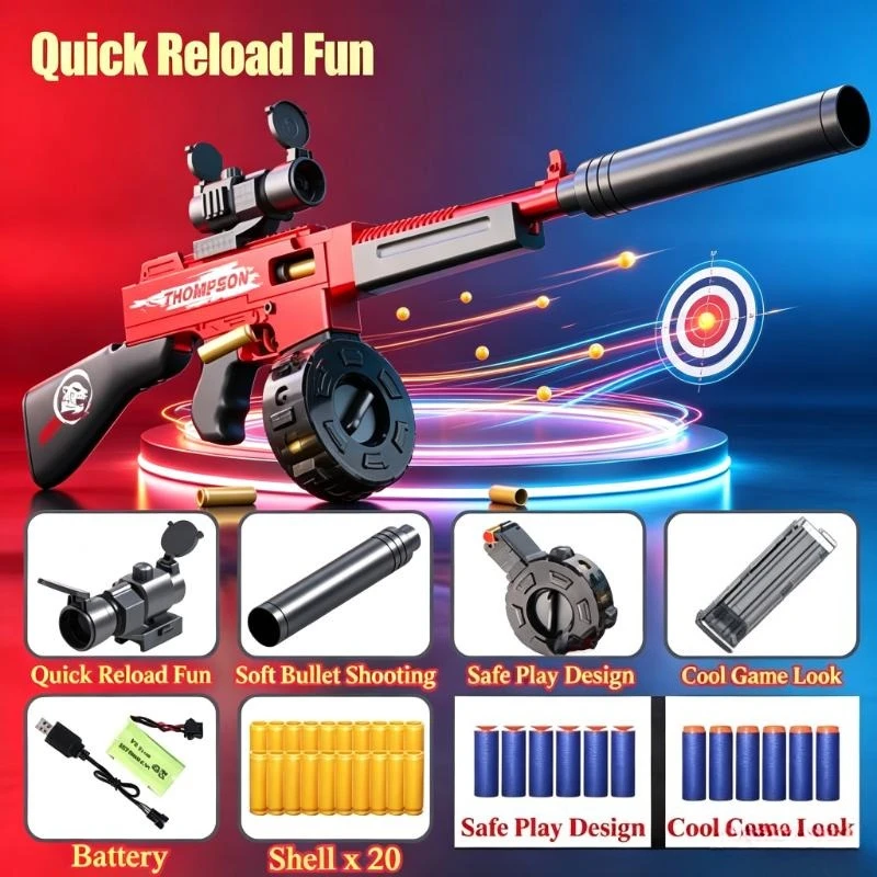 Electric Soft Bullet Toy Gun with Throwing Shell Submachine Gun Model Outdoor Shooting Games Christmas Gift for Boy Adult