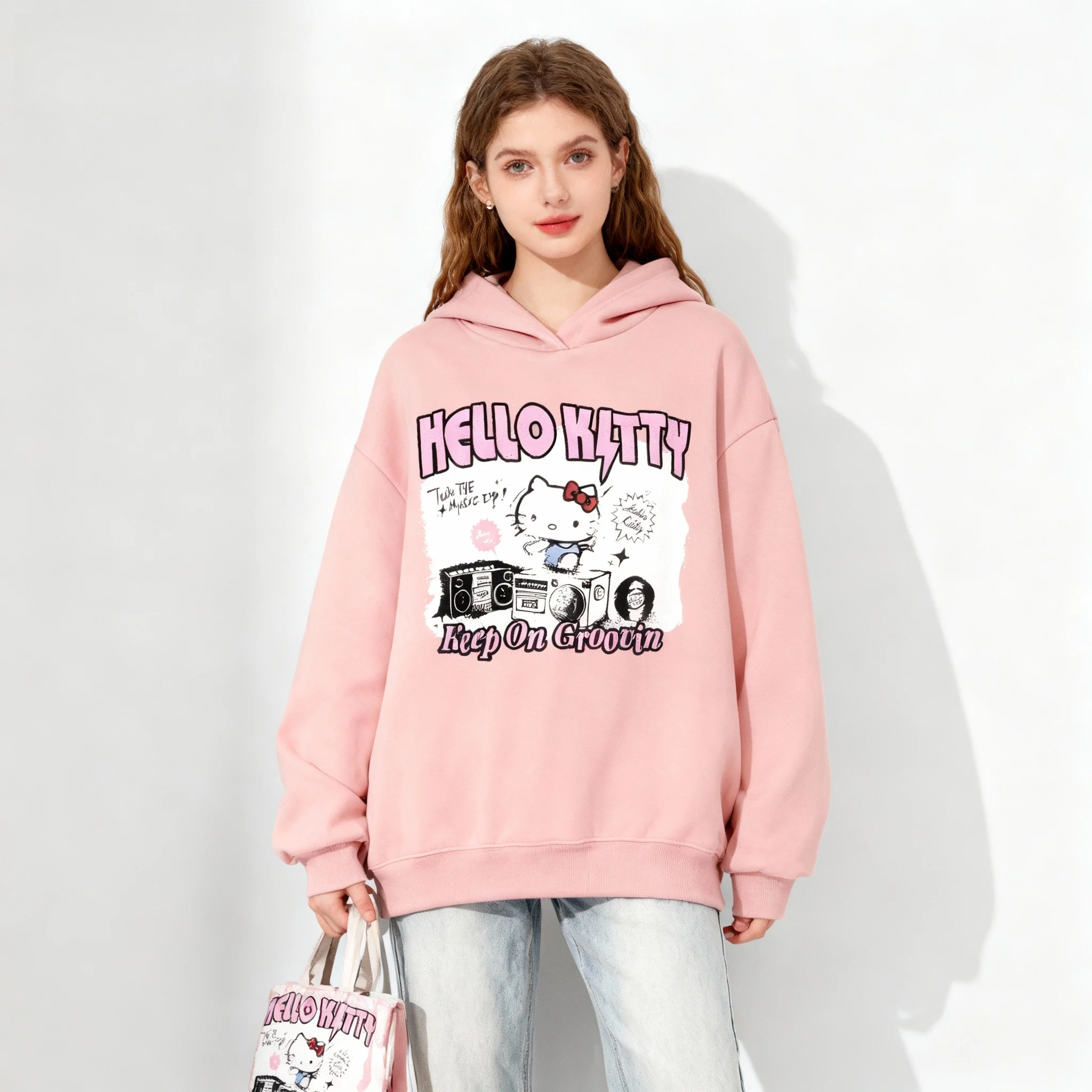 25/26 سلسلة عائلة سانريو الجديدة مرحبا كيتي الحلو كول العصرية الشارع الخريف/الشتاء هوديي حجم كبير المرأة الكبار