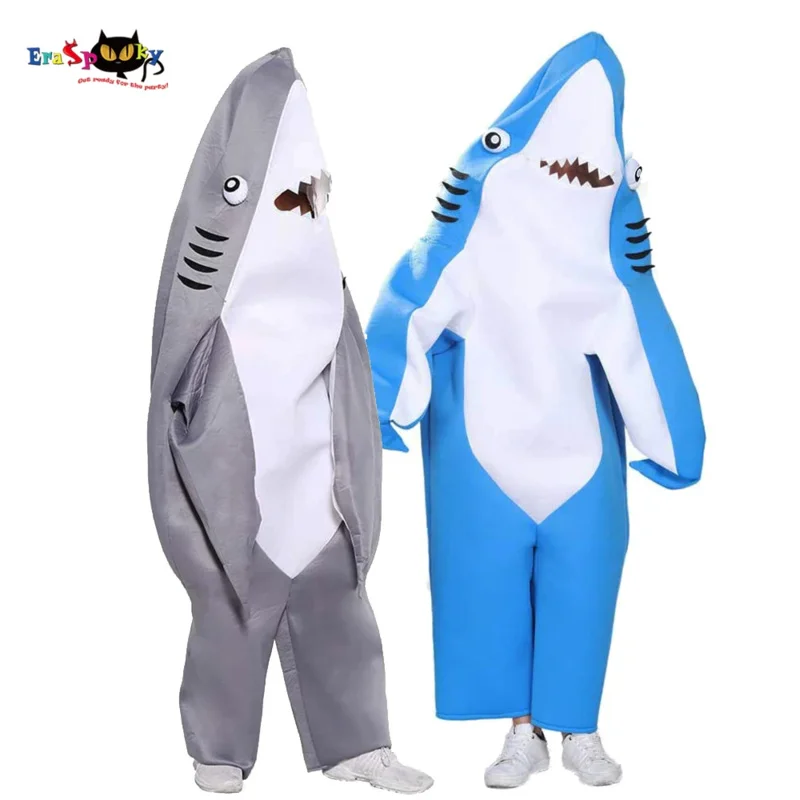 Eraspooky Funny Shark Costume For Adult Animal Mascot Jumpsuit Unisex Carnival Party Group Cosplay Movie Halloween Fancy Dress O