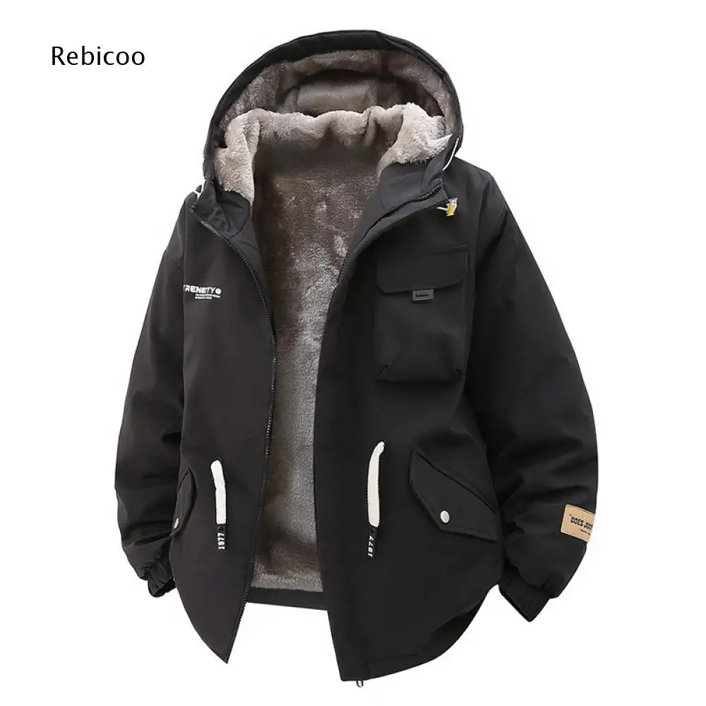 Zip Front Hooded Fleece Lined Outerwear For Men Multi Pocket Warm Jacket For Daily Commute And Cold Weather Scenarios