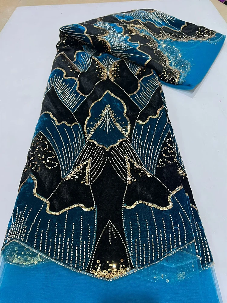 Nigerian Velvet Embroidery Lace Fabric, African, French Sequin, Beaded Tulle, Dress Sewing, New, 2026
