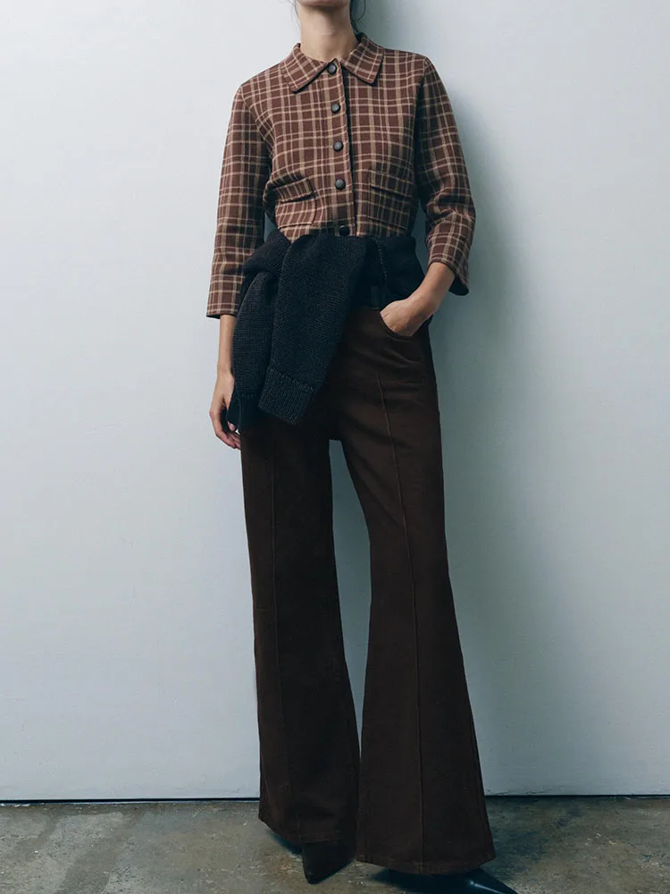 خريف 2025 وصل حديثًا معطف نسائي محبوك منقوش بياقة مقلوبة 7/8 Sve ملابس خارجية قابلة للتنفس وEle