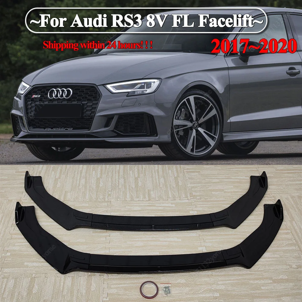 

3PCS For Audi RS3 8V FL 2017-2020 Facelift Car Front Bumper Lip Spoiler Splitter Diffuser ABS Gloss Black Bodykits Tuning