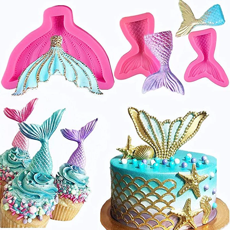 Marine Theme Fondant Mold 3D Mermaid Tail Seashell Seahorse Seaweed Turtle Dolphin Cake Decorating Tools Cupcake Topper Kitchen