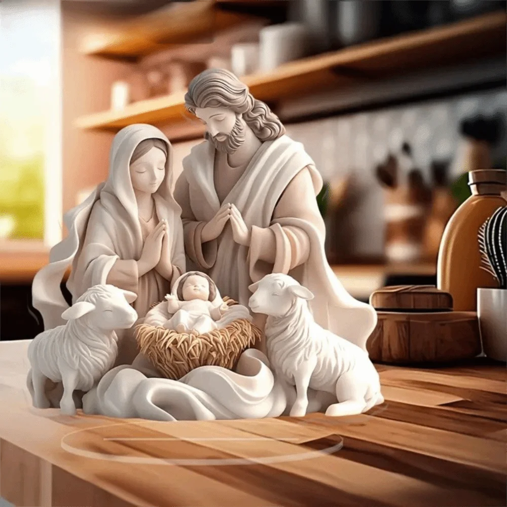 2D المهد المسطح الاكريليك تمثال مسطح الاكريليك الصلاة يسوع الولادة المشهد زخرفة الكنيسة الدينية الملاك الديكور السنة الجديدة ديكور