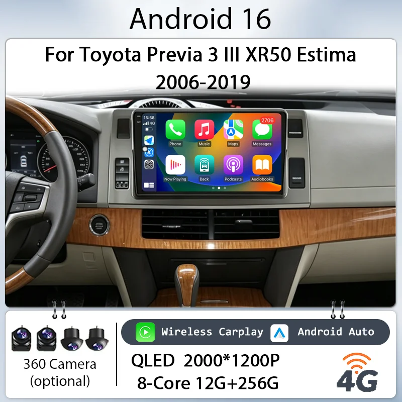 

10" Android 16 for Toyota Previa 3 III XR50 Estima 2006-2019 Car Radio Multimedia Player Wireless CarPlay GPS BT WiFi DSP IPS