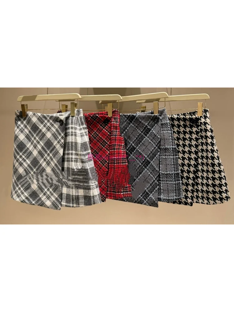 

Sweet High Waist Asymmetrical Skirt Trendy Checkered Pattern Women's Fashion Casual A-Line Skirt Slim Fit Style