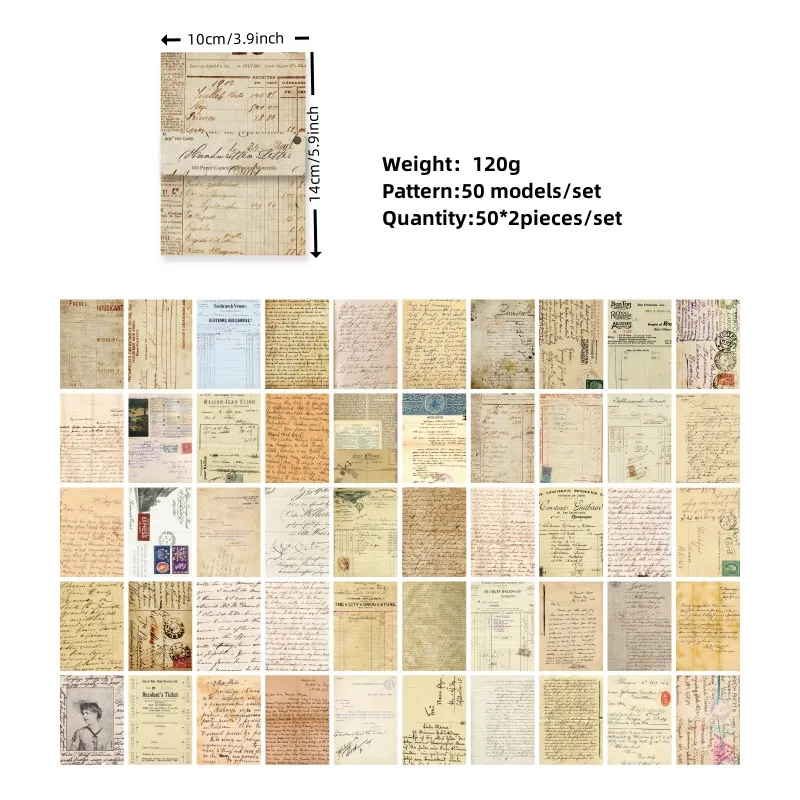 100pcs Vintage Scrapbooking Craft Paper for Hand Book Renaissance English Letters, DIY Materials, Journaling